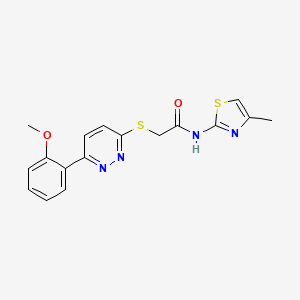 molecular formula C17H16N4O2S2 B2490966 2-((6-(2-甲氧基苯基)吡啶并[3,2-a]嘧啶-3-基)硫基)-N-(4-甲基噻唑-2-基)乙酰胺 CAS No. 893980-89-7