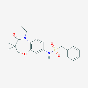 molecular formula C20H24N2O4S B2490976 N-(5-ethyl-3,3-dimethyl-4-oxo-2,3,4,5-tetrahydrobenzo[b][1,4]oxazepin-8-yl)-1-phenylmethanesulfonamide CAS No. 922098-17-7