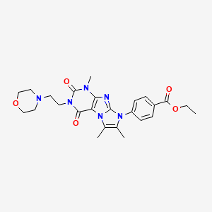 molecular formula C25H30N6O5 B2490977 ethyl 4-(1,6,7-trimethyl-3-(2-morpholinoethyl)-2,4-dioxo-3,4-dihydro-1H-imidazo[2,1-f]purin-8(2H)-yl)benzoate CAS No. 887215-44-3