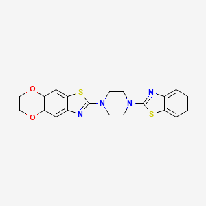 molecular formula C20H18N4O2S2 B2490980 2-[4-(1,3-Benzothiazol-2-yl)piperazin-1-yl]-6,7-dihydro-[1,4]dioxino[2,3-f][1,3]benzothiazole CAS No. 863001-65-4