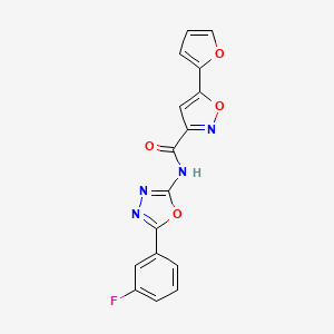 molecular formula C16H9FN4O4 B2490986 N-(5-(3-fluorophenyl)-1,3,4-oxadiazol-2-yl)-5-(furan-2-yl)isoxazole-3-carboxamide CAS No. 1226439-56-0