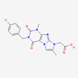 molecular formula C18H16ClN5O4 B2490997 2-(3-(4-chlorobenzyl)-1,7-dimethyl-2,4-dioxo-3,4-dihydro-1H-imidazo[2,1-f]purin-8(2H)-yl)acetic acid CAS No. 949399-94-4