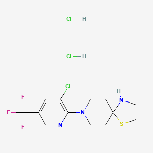 molecular formula C13H17Cl3F3N3S B2491017 8-[3-Chloro-5-(trifluoromethyl)pyridin-2-yl]-1-thia-4,8-diazaspiro[4.5]decane dihydrochloride CAS No. 1272756-45-2