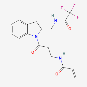 molecular formula C17H18F3N3O3 B2491027 N-[3-Oxo-3-[2-[[(2,2,2-trifluoroacetyl)amino]methyl]-2,3-dihydroindol-1-yl]propyl]prop-2-enamide CAS No. 2361697-32-5