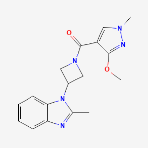 molecular formula C17H19N5O2 B2491029 (3-Methoxy-1-methylpyrazol-4-yl)-[3-(2-methylbenzimidazol-1-yl)azetidin-1-yl]methanone CAS No. 2380142-12-9