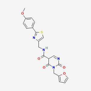 molecular formula C21H18N4O5S B2491042 3-[(furan-2-yl)methyl]-N-{[2-(4-methoxyphenyl)-1,3-thiazol-4-yl]methyl}-2,4-dioxo-1,2,3,4-tetrahydropyrimidine-5-carboxamide CAS No. 2327647-50-5