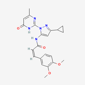 (Z)-N-(3-cyclopropyl-1-(4-methyl-6-oxo-1,6-dihydropyrimidin-2-yl)-1H-pyrazol-5-yl)-3-(3,4-dimethoxyphenyl)acrylamide
