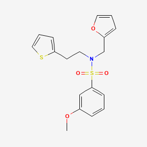 molecular formula C18H19NO4S2 B2491061 N-(呋喃-2-基甲基)-3-甲氧基-N-(2-(噻吩-2-基)乙基)苯磺酰胺 CAS No. 1396706-74-3