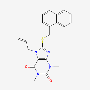 molecular formula C21H20N4O2S B2491062 1,3-Dimethyl-8-(naphthalen-1-ylmethylsulfanyl)-7-prop-2-enylpurine-2,6-dione CAS No. 799252-85-0