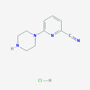 molecular formula C10H13ClN4 B2491068 6-(Piperazin-1-yl)picolinonitrile hydrochloride CAS No. 2248264-11-9