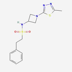 molecular formula C14H18N4O2S2 B2491074 N-[1-(5-Methyl-1,3,4-thiadiazol-2-yl)azetidin-3-yl]-2-phenylethanesulfonamide CAS No. 2415454-20-3
