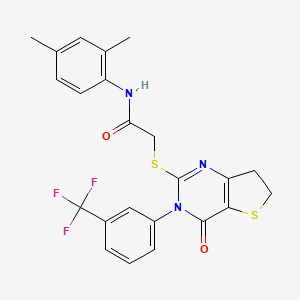 molecular formula C23H20F3N3O2S2 B2491083 N-(2,4-dimethylphenyl)-2-((4-oxo-3-(3-(trifluoromethyl)phenyl)-3,4,6,7-tetrahydrothieno[3,2-d]pyrimidin-2-yl)thio)acetamide CAS No. 877654-13-2