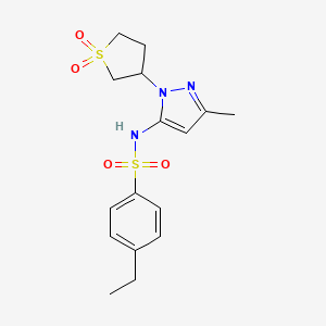 molecular formula C16H21N3O4S2 B2491102 N-(1-(1,1-dioxidotetrahydrothiophen-3-yl)-3-methyl-1H-pyrazol-5-yl)-4-ethylbenzenesulfonamide CAS No. 1171460-42-6