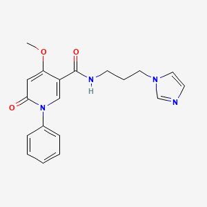 molecular formula C19H20N4O3 B2491113 N-(3-(1H-imidazol-1-yl)propyl)-4-methoxy-6-oxo-1-phenyl-1,6-dihydropyridine-3-carboxamide CAS No. 2034278-27-6