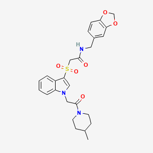 N-(benzo[d][1,3]dioxol-5-ylmethyl)-2-((1-(2-(4-methylpiperidin-1-yl)-2-oxoethyl)-1H-indol-3-yl)sulfonyl)acetamide