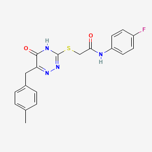 molecular formula C19H17FN4O2S B2491128 N-(4-fluorophenyl)-2-{[5-hydroxy-6-(4-methylbenzyl)-1,2,4-triazin-3-yl]sulfanyl}acetamide CAS No. 881432-23-1
