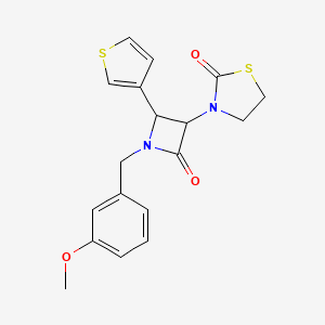 molecular formula C18H18N2O3S2 B2491135 3-{1-[(3-Methoxyphenyl)methyl]-2-oxo-4-(thiophen-3-yl)azetidin-3-yl}-1,3-thiazolidin-2-one CAS No. 1252095-73-0
