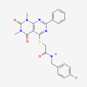 molecular formula C23H20FN5O3S B2491150 2-((6,8-dimethyl-5,7-dioxo-2-phenyl-5,6,7,8-tetrahydropyrimido[4,5-d]pyrimidin-4-yl)thio)-N-(4-fluorobenzyl)acetamide CAS No. 906233-00-9