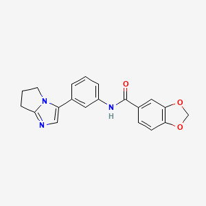 molecular formula C20H17N3O3 B2491152 N-(3-(6,7-dihydro-5H-pyrrolo[1,2-a]imidazol-3-yl)phenyl)benzo[d][1,3]dioxole-5-carboxamide CAS No. 1396869-24-1