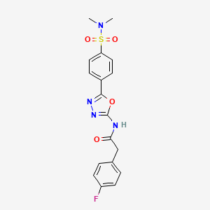 molecular formula C18H17FN4O4S B2491165 N-(5-(4-(N,N-二甲基磺酰)苯基)-1,3,4-噁二唑-2-基)-2-(4-氟苯基)乙酰胺 CAS No. 1170902-86-9