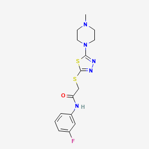 molecular formula C15H18FN5OS2 B2491167 N-(3-fluorophenyl)-2-((5-(4-methylpiperazin-1-yl)-1,3,4-thiadiazol-2-yl)thio)acetamide CAS No. 1105220-34-5