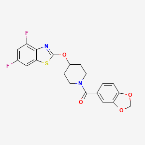 molecular formula C20H16F2N2O4S B2491171 Benzo[d][1,3]dioxol-5-yl(4-((4,6-difluorobenzo[d]thiazol-2-yl)oxy)piperidin-1-yl)methanone CAS No. 1286712-18-2