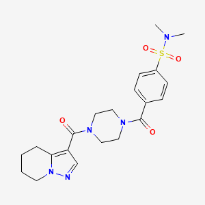 molecular formula C21H27N5O4S B2491205 N,N-dimethyl-4-(4-(4,5,6,7-tetrahydropyrazolo[1,5-a]pyridine-3-carbonyl)piperazine-1-carbonyl)benzenesulfonamide CAS No. 2034545-11-2