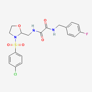 molecular formula C19H19ClFN3O5S B2491221 N1-((3-((4-chlorophenyl)sulfonyl)oxazolidin-2-yl)methyl)-N2-(4-fluorobenzyl)oxalamide CAS No. 874804-94-1