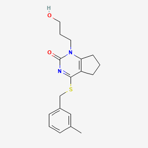 molecular formula C18H22N2O2S B2491229 1-(3-hydroxypropyl)-4-((3-methylbenzyl)thio)-6,7-dihydro-1H-cyclopenta[d]pyrimidin-2(5H)-one CAS No. 899977-38-9