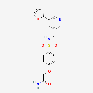 molecular formula C18H17N3O5S B2491231 2-(4-(N-((5-(furan-2-yl)pyridin-3-yl)methyl)sulfamoyl)phenoxy)acetamide CAS No. 2034519-83-8