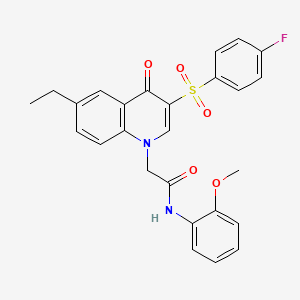 molecular formula C26H23FN2O5S B2491242 2-[6-ethyl-3-(4-fluorophenyl)sulfonyl-4-oxoquinolin-1-yl]-N-(2-methoxyphenyl)acetamide CAS No. 866729-77-3