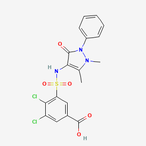 molecular formula C18H15Cl2N3O5S B2491246 3,4-二氯-5-[(1,5-二甲基-3-氧代-2-苯基-2,3-二氢-1H-吡唑-4-基)磺酰胺基]苯甲酸 CAS No. 380349-12-2