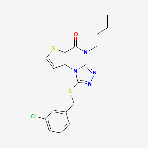 molecular formula C18H17ClN4OS2 B2491261 4-butyl-1-((3-chlorobenzyl)thio)thieno[2,3-e][1,2,4]triazolo[4,3-a]pyrimidin-5(4H)-one CAS No. 1189869-83-7