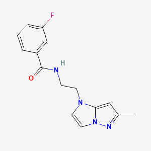 molecular formula C15H15FN4O B2491265 3-fluoro-N-(2-(6-methyl-1H-imidazo[1,2-b]pyrazol-1-yl)ethyl)benzamide CAS No. 2034263-25-5