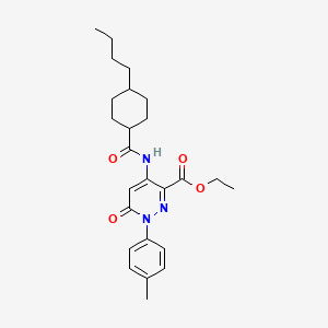 molecular formula C25H33N3O4 B2491303 Ethyl 4-(4-butylcyclohexanecarboxamido)-6-oxo-1-(p-tolyl)-1,6-dihydropyridazine-3-carboxylate CAS No. 941885-92-3