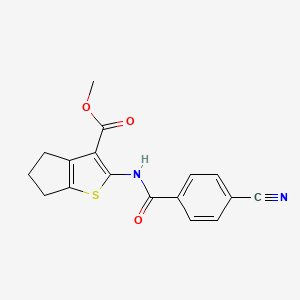 molecular formula C17H14N2O3S B2491317 methyl 2-(4-cyanobenzamido)-5,6-dihydro-4H-cyclopenta[b]thiophene-3-carboxylate CAS No. 477570-27-7