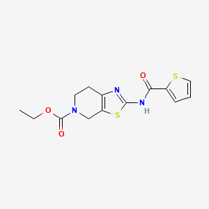 molecular formula C14H15N3O3S2 B2491327 ethyl 2-(thiophene-2-carboxamido)-6,7-dihydrothiazolo[5,4-c]pyridine-5(4H)-carboxylate CAS No. 923440-33-9