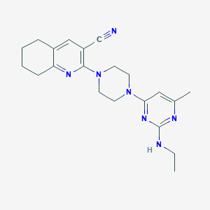 molecular formula C21H27N7 B2491344 2-[4-[2-(Ethylamino)-6-methylpyrimidin-4-yl]piperazin-1-yl]-5,6,7,8-tetrahydroquinoline-3-carbonitrile CAS No. 2415463-96-4