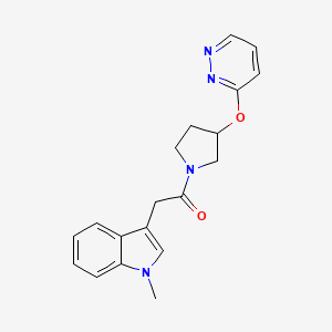 molecular formula C19H20N4O2 B2491352 2-(1-methyl-1H-indol-3-yl)-1-(3-(pyridazin-3-yloxy)pyrrolidin-1-yl)ethanone CAS No. 2034319-41-8