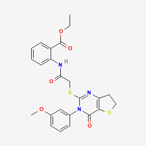 molecular formula C24H23N3O5S2 B2491353 乙酸2-(2-((3-(3-甲氧基苯基)-4-氧代-3,4,6,7-二氢噻吩并[3,2-d]嘧啶-2-基)硫)乙酰胺基)苯甲酸酯 CAS No. 877655-35-1