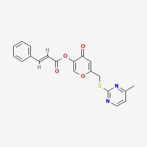 molecular formula C20H16N2O4S B2491356 6-(((4-methylpyrimidin-2-yl)thio)methyl)-4-oxo-4H-pyran-3-yl cinnamate CAS No. 1321906-26-6