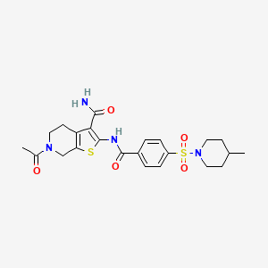 molecular formula C23H28N4O5S2 B2491397 6-Acetyl-2-(4-((4-methylpiperidin-1-yl)sulfonyl)benzamido)-4,5,6,7-tetrahydrothieno[2,3-c]pyridine-3-carboxamide CAS No. 449769-99-7