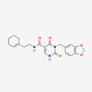 molecular formula C21H23N3O5 B2491406 3-(benzo[d][1,3]dioxol-5-ylmethyl)-N-(2-(cyclohex-1-en-1-yl)ethyl)-2,4-dioxo-1,2,3,4-tetrahydropyrimidine-5-carboxamide CAS No. 1421585-53-6
