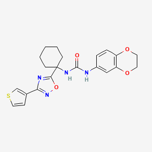 molecular formula C21H22N4O4S B2491419 1-(2,3-Dihydro-1,4-benzodioxin-6-yl)-3-{1-[3-(thiophen-3-yl)-1,2,4-oxadiazol-5-yl]cyclohexyl}urea CAS No. 1396877-12-5