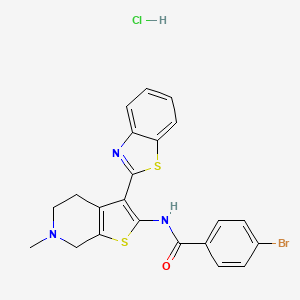 molecular formula C22H19BrClN3OS2 B2491422 N-(3-(benzo[d]thiazol-2-yl)-6-methyl-4,5,6,7-tetrahydrothieno[2,3-c]pyridin-2-yl)-4-bromobenzamide hydrochloride CAS No. 1331110-42-9