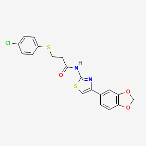 molecular formula C19H15ClN2O3S2 B2491452 N-(4-(苯并[d][1,3]二噁唑-5-基)噻唑-2-基)-3-((4-氯苯基)硫代)丙酰胺 CAS No. 895476-18-3
