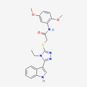 molecular formula C22H23N5O3S B2491454 N-(2,5-dimethoxyphenyl)-2-((4-ethyl-5-(1H-indol-3-yl)-4H-1,2,4-triazol-3-yl)thio)acetamide CAS No. 852143-87-4