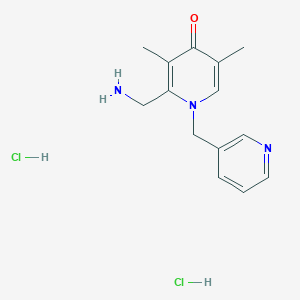 molecular formula C14H19Cl2N3O B2491465 2-(Aminomethyl)-3,5-dimethyl-1-(pyridin-3-ylmethyl)pyridin-4(1H)-one dihydrochloride CAS No. 2270906-70-0