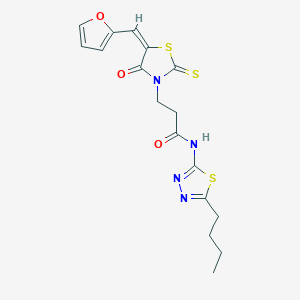 molecular formula C17H18N4O3S3 B2491476 (E)-N-(5-butyl-1,3,4-thiadiazol-2-yl)-3-(5-(furan-2-ylmethylene)-4-oxo-2-thioxothiazolidin-3-yl)propanamide CAS No. 682783-97-7