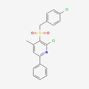 molecular formula C19H15Cl2NO2S B2491477 2-Chloro-3-[(4-chlorobenzyl)sulfonyl]-4-methyl-6-phenylpyridine CAS No. 339103-50-3